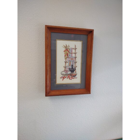 Vintage 1995 Completed Cross Stitch Native American Southwest Frame Wall Hanging - Picture 12 of 16